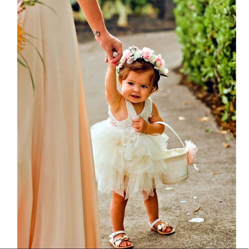 White toddler baby pageant flower dress